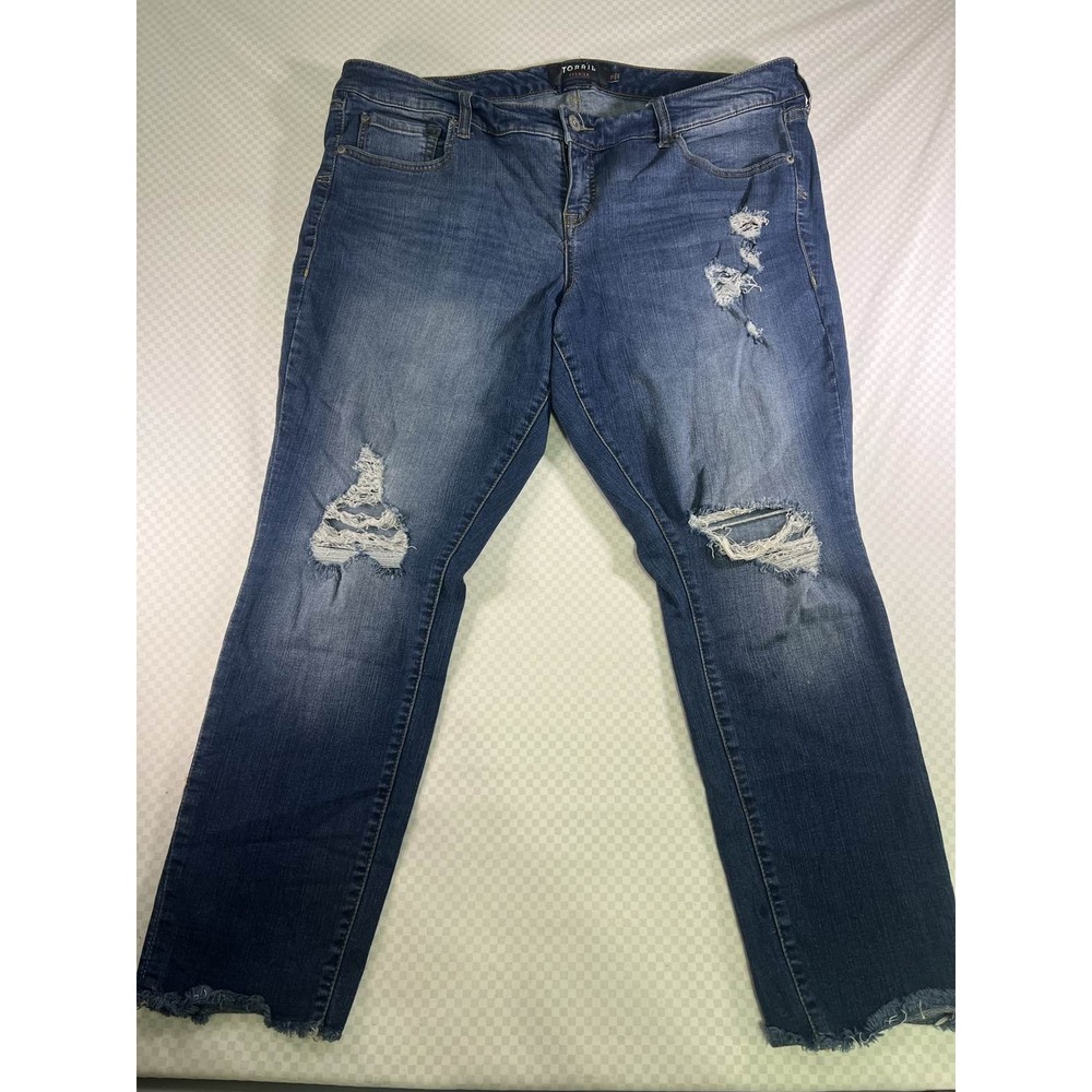 Torrid Jeans Womens Plus 18 Blue Distressed Raw Hem Skinny Jeans